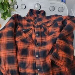 Casual Men's Plaid Shirt in Orange and Black
